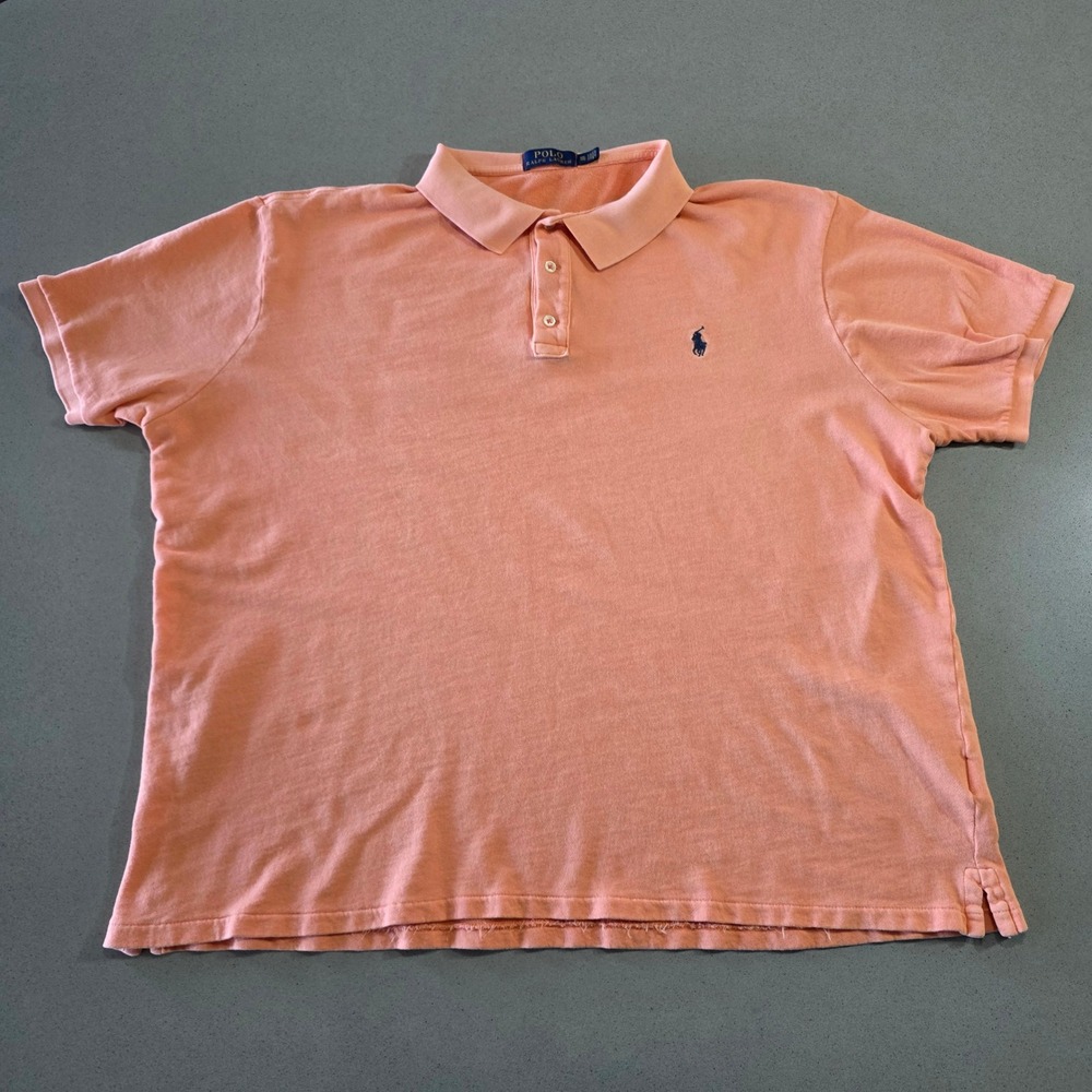 Polo Ralph Lauren Mens XXL Peach Orange Short Sleeve Cotton Polo Shirt Navy Pony